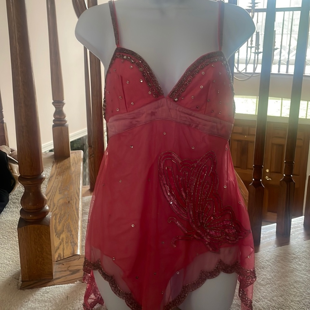 Fray - medium pink beaded top